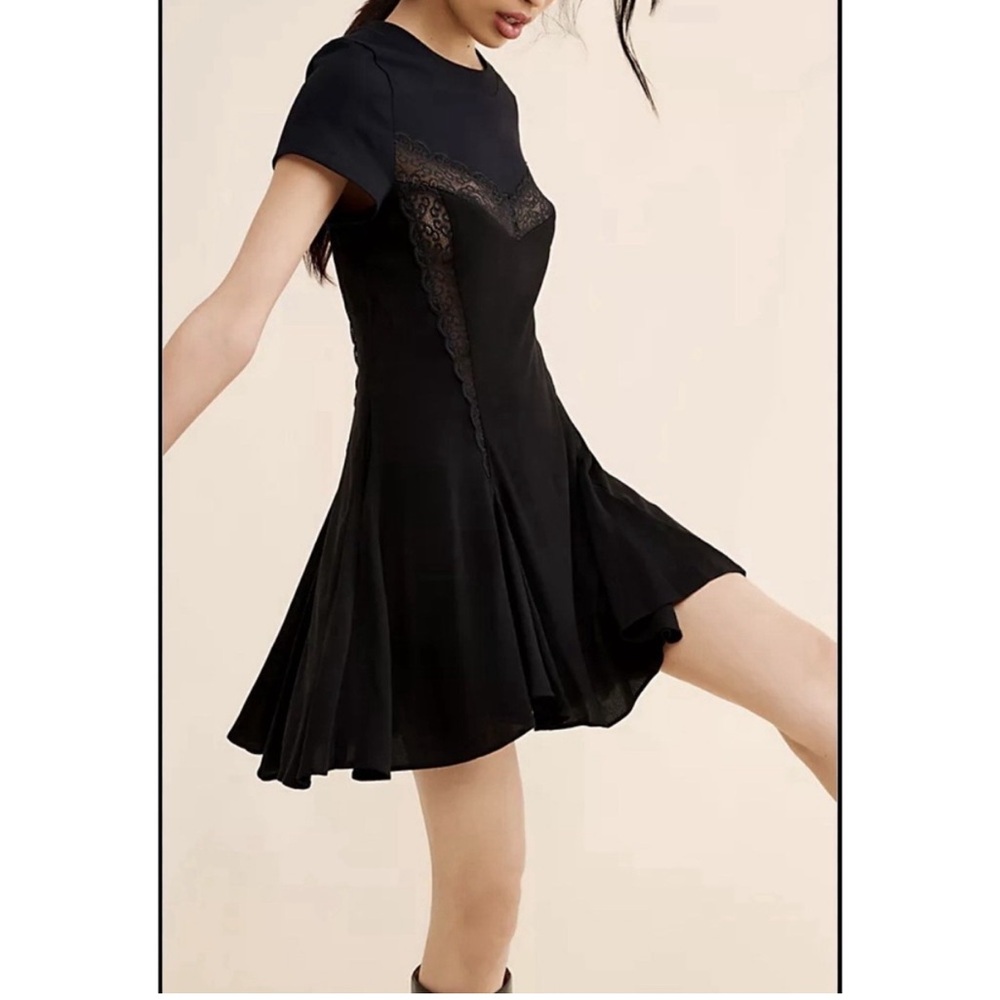 Free People Cruz Mini Dress Women's 6 Black Lace Ruffle Hem A-Line Gothic